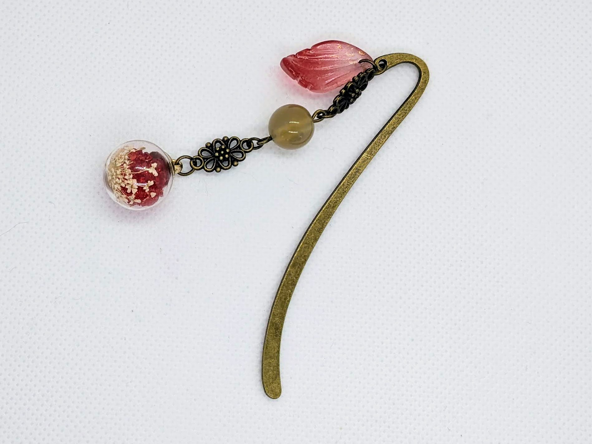 Floral Glass Ball Bookmark with Bronze Charms